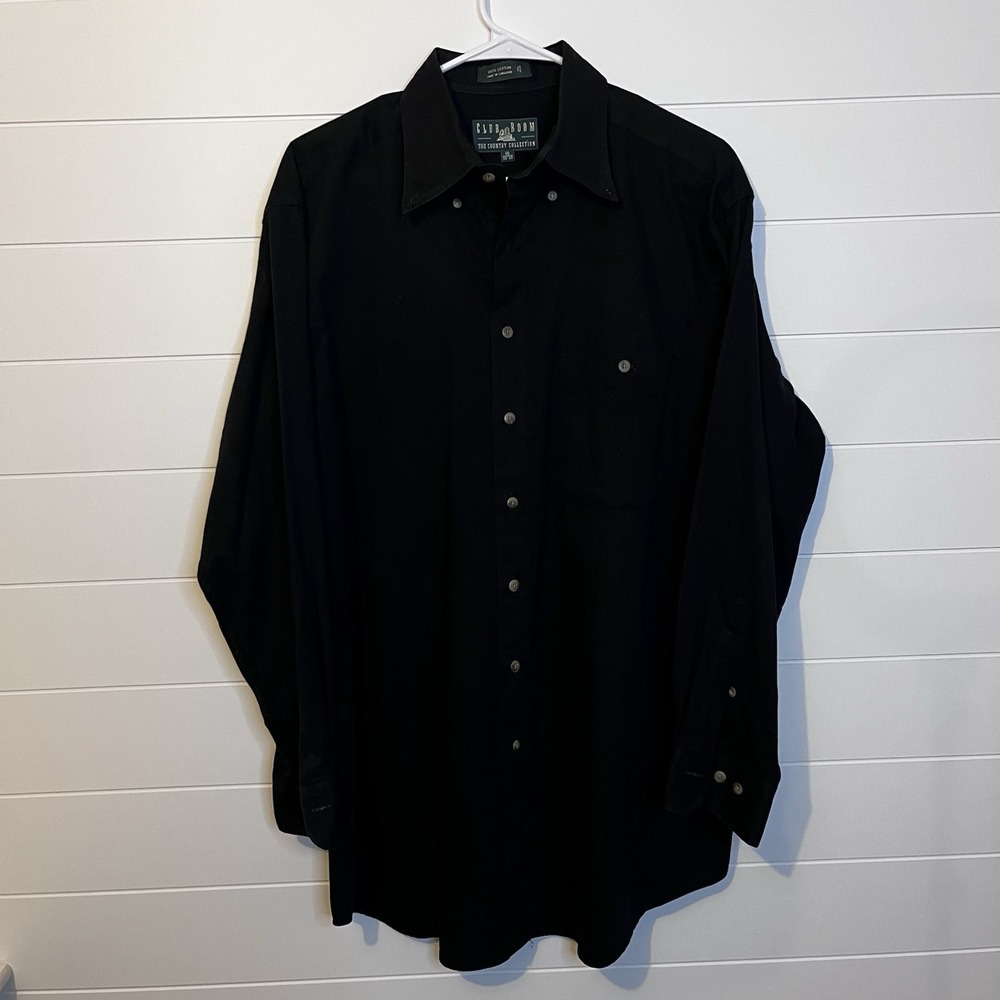 Club Room Country Collection Black 100% Cotton Button Down Shirt 16 32/33